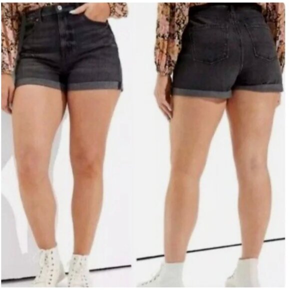 American Eagle Outfitters Pants - NWT American Eagle Curvy Mom Short Size 14 / 32W Black Denim Cuffed Stretch